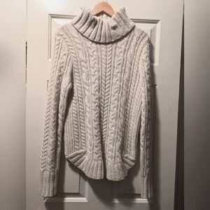 Duluth Trading Co. Wool Cashmere Blend Beige Turtleneck Cable Kni Sweater Size S